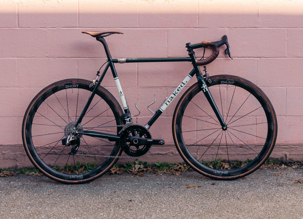 custom steel bicycle with rim brakes